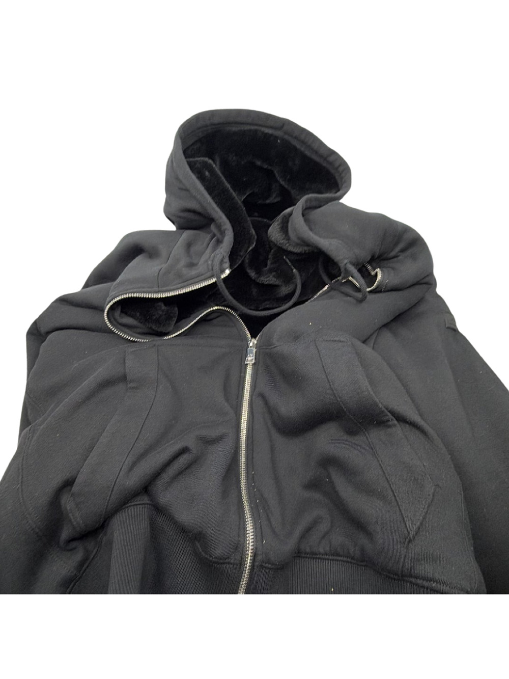 Armani Exchange Black Faux Fur Lined Large Hoodie - Picture 1 of 8